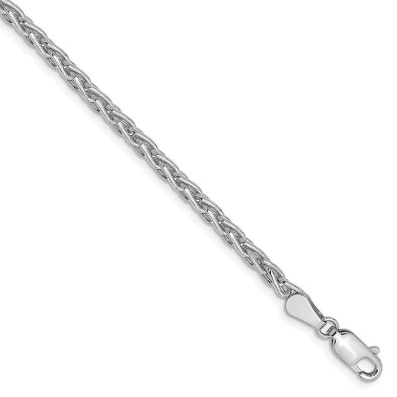 3mm 14k White Gold Solid Parisian Wheat Chain Bracelet 7 Inch